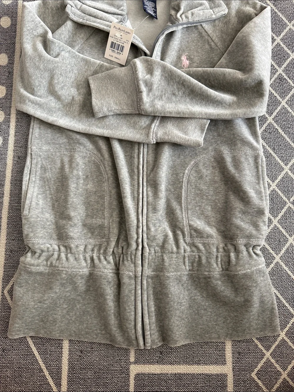 Ralph Lauren Light Gray Zip-Up Sweatshirt with Pink Pony